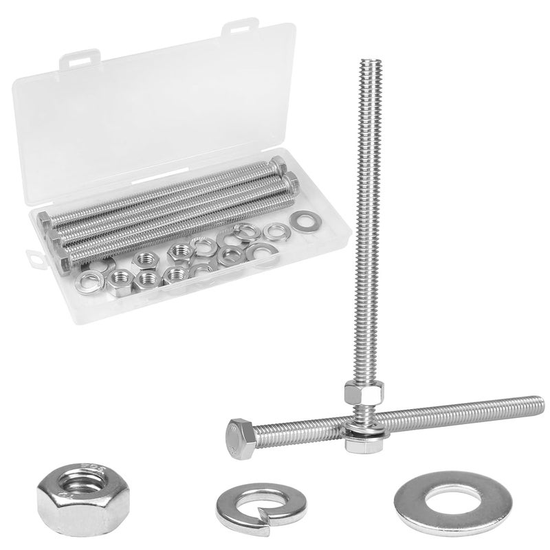 Yinpecly 5 Sets 5/16-18x5 Hex Head Screw Bolt, Nuts, Flat & Lock Washers, Stainless Steel 304, Machine Fully Thread Hex Bolts, Bright Finish Hexagon Bolt, Nuts and Bolts Assortment Kit - Image 1